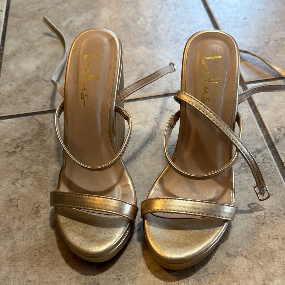 Lulu's Metallic Gold Strappy Heels
